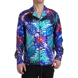 Multicolor Silk Psychedelic Print Men Pajama Shirt