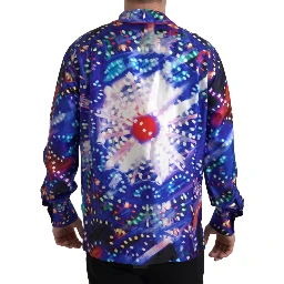 Multicolor Silk Psychedelic Print Men Pajama Shirt