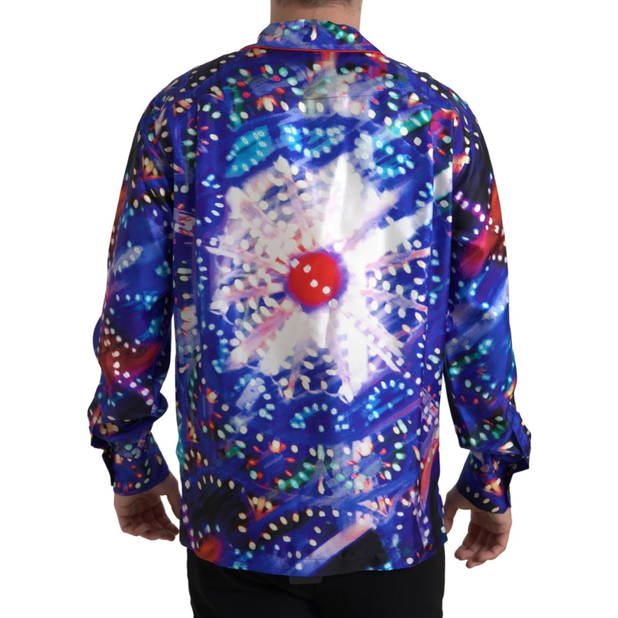 Multicolor Silk Psychedelic Print Men Pajama Shirt