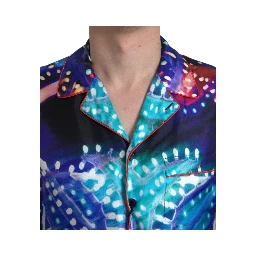 Multicolor Silk Psychedelic Print Men Pajama Shirt