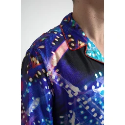 Multicolor Silk Psychedelic Print Men Pajama Shirt