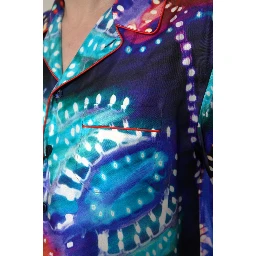 Multicolor Silk Psychedelic Print Men Pajama Shirt