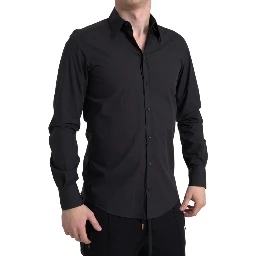 Black Cotton Men Long Sleeves MARTINI Shirt