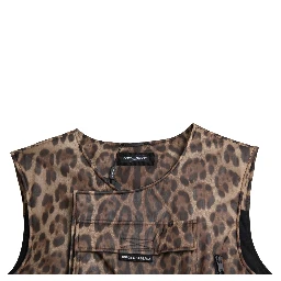 Brown Leopard Silk Sleeveless Sportswear