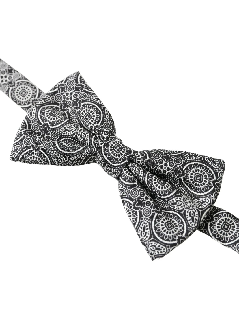 Black White Pattern Adjustable Neck Papillon Bow Tie