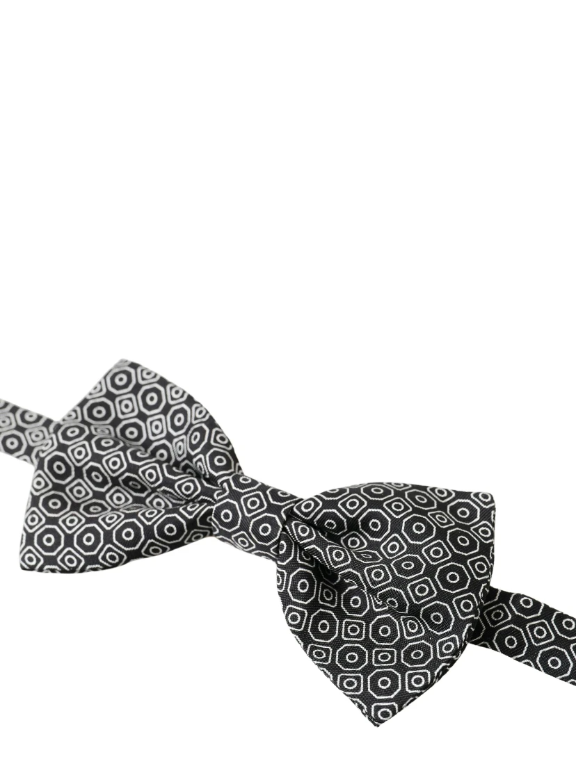 Black White Pattern Adjustable Neck Papillon Bow Tie