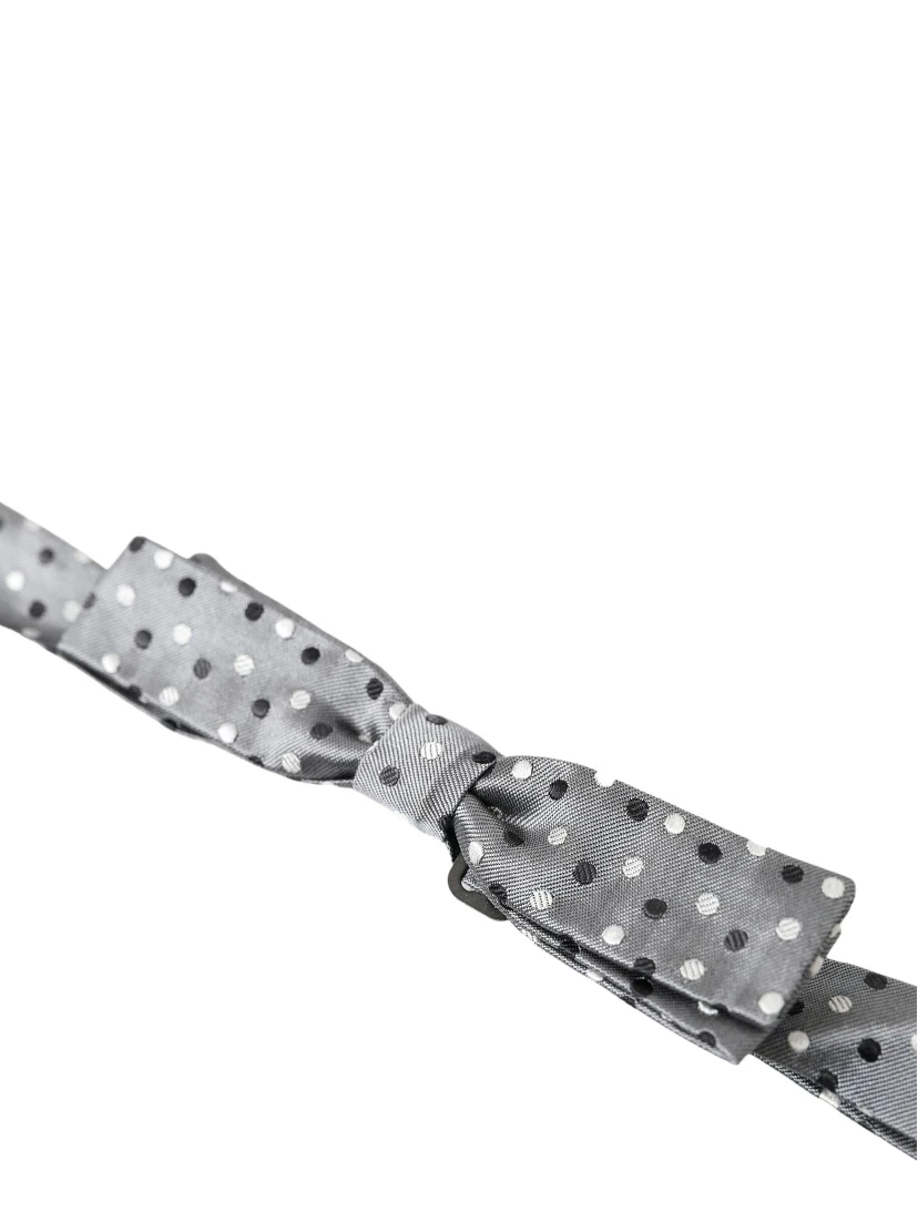 Gray Polka Dot Silk Adjustable Men Neck Papillon Bow Tie