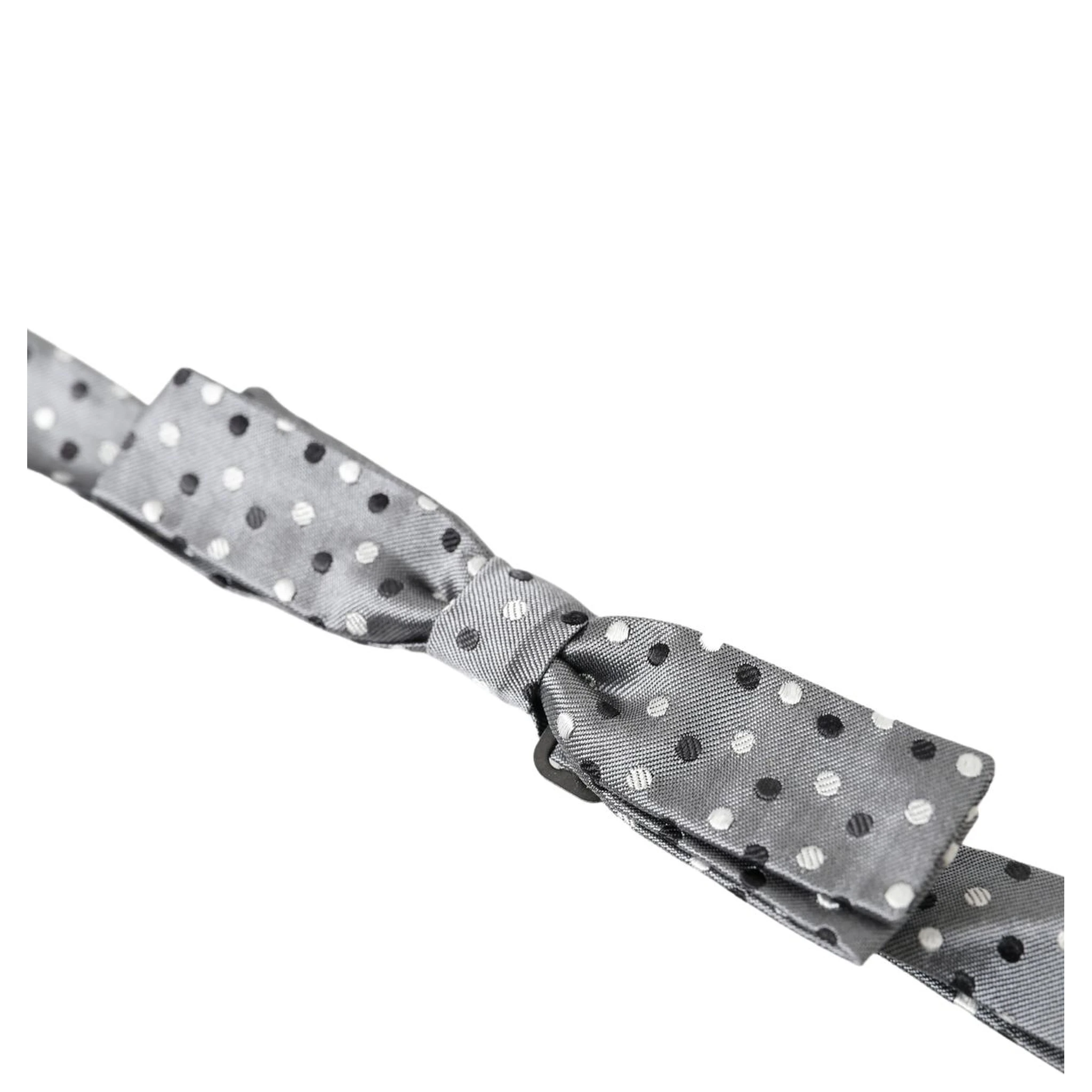 Gray Polka Dot Silk Adjustable Men Neck Papillon Bow Tie