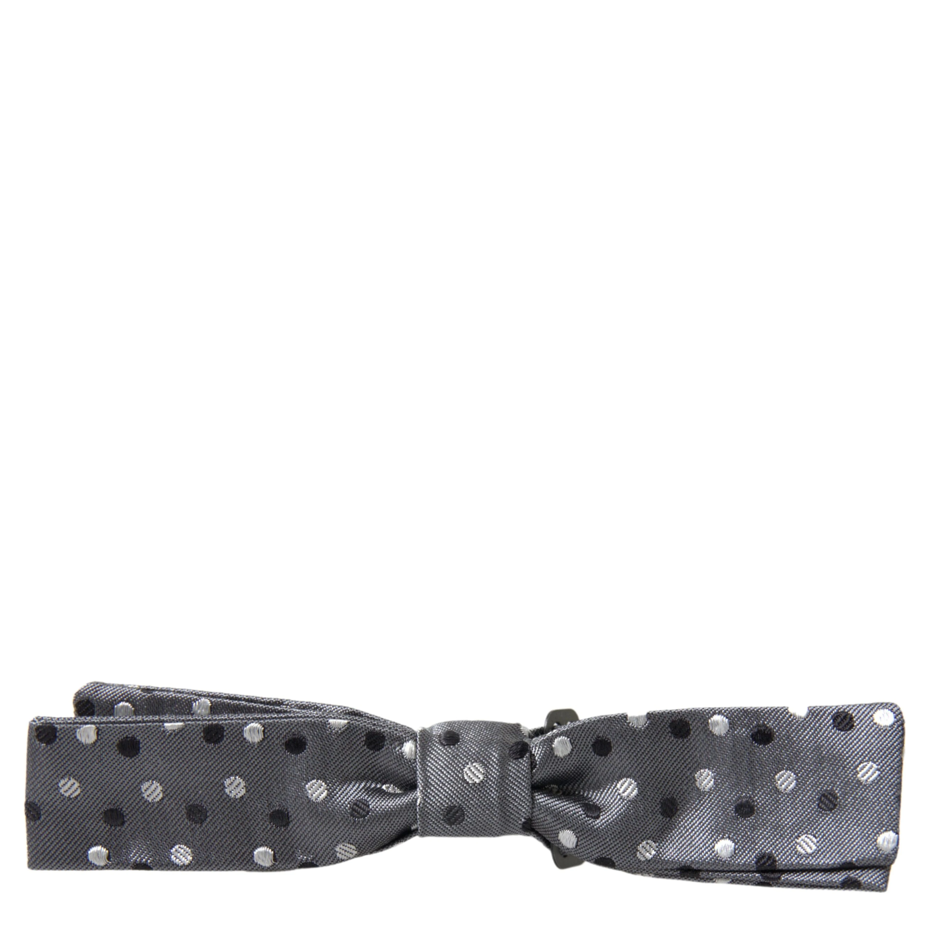 Gray Polka Dot Silk Adjustable Men Neck Papillon Bow Tie