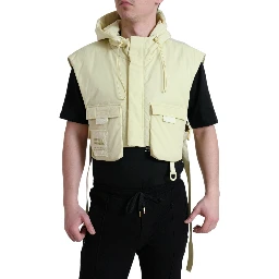 Yellow Nylon Hooded Sportswear Vest Jacket