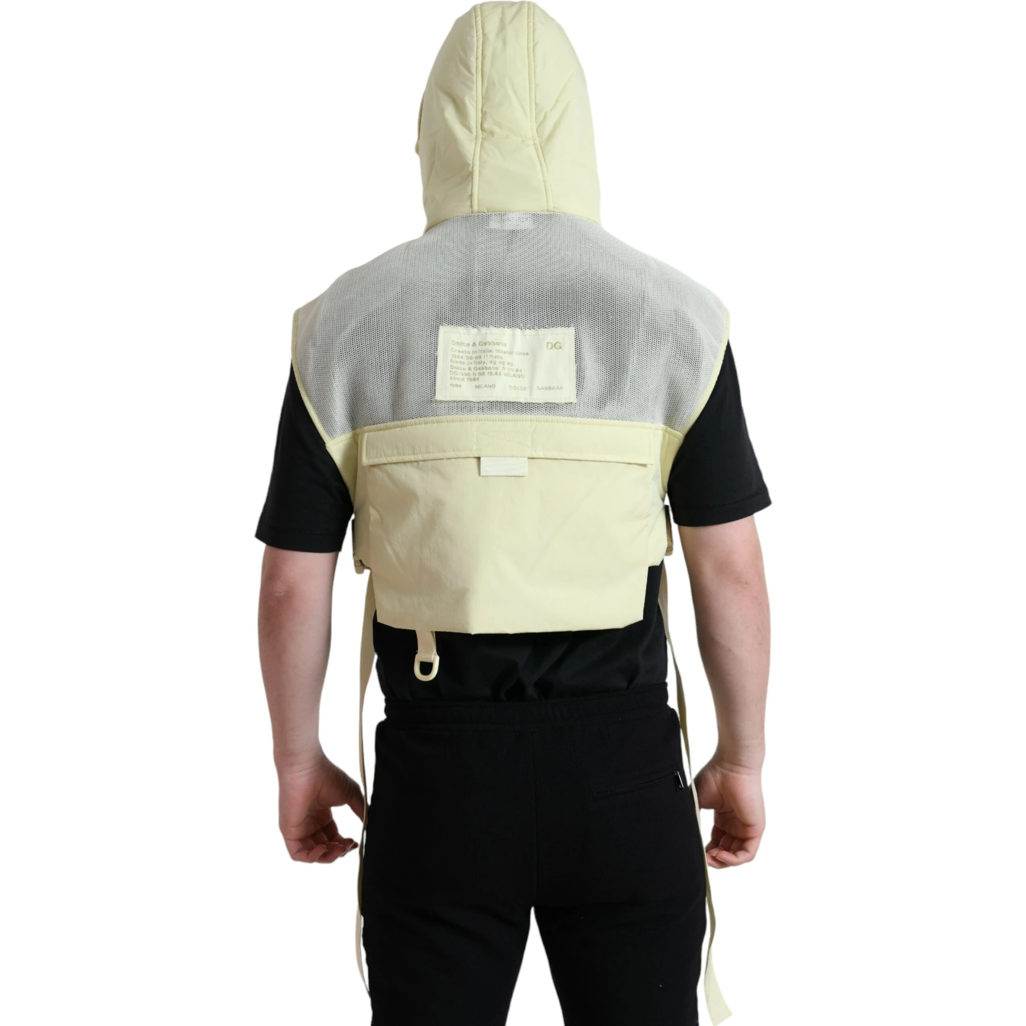 Yellow Nylon Hooded Sportswear Vest Jacket