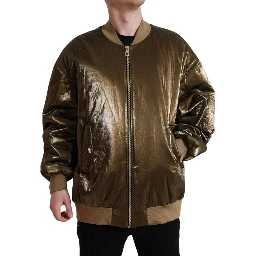 Bronze Nylon Full Zip Men Bomber Jacket