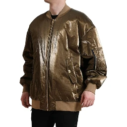 Bronze Nylon Full Zip Men Bomber Jacket