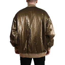 Bronze Nylon Full Zip Men Bomber Jacket