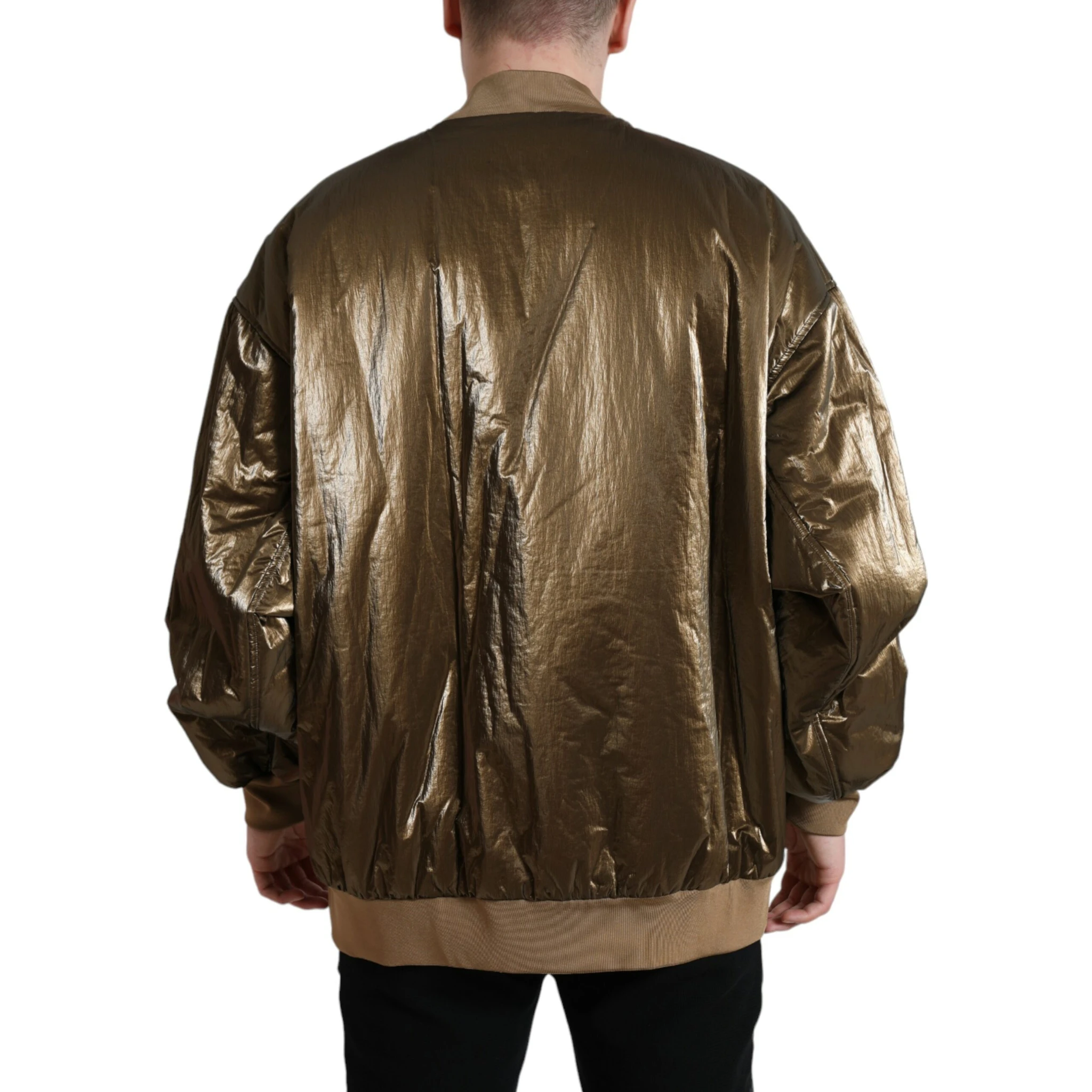 Bronze Nylon Full Zip Men Bomber Jacket