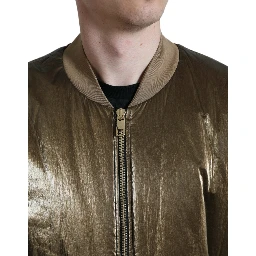 Bronze Nylon Full Zip Men Bomber Jacket