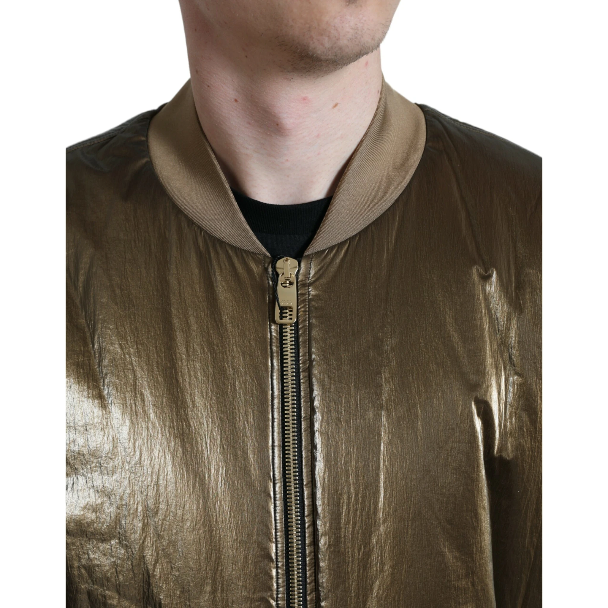 Bronze Nylon Full Zip Men Bomber Jacket