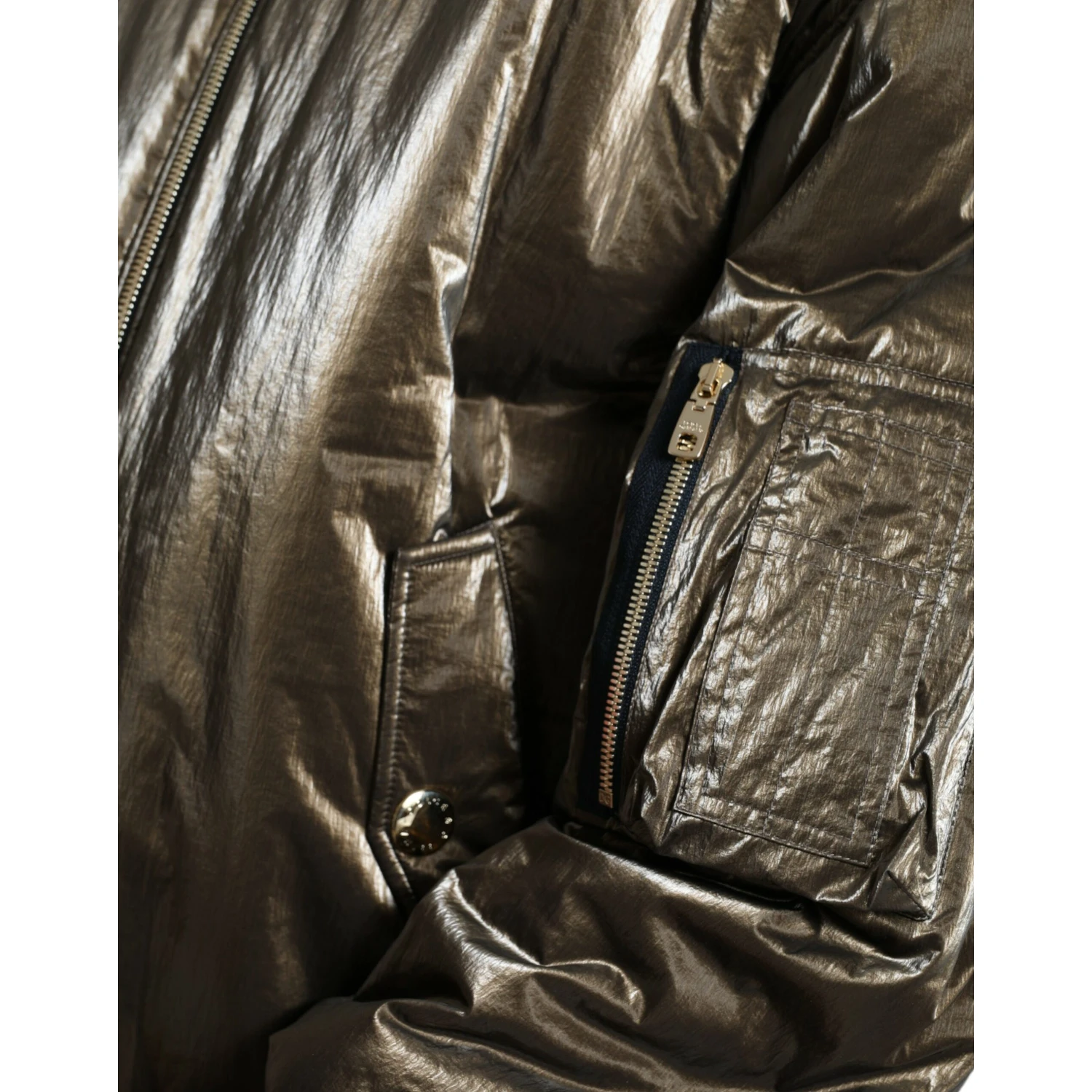 Bronze Nylon Full Zip Men Bomber Jacket