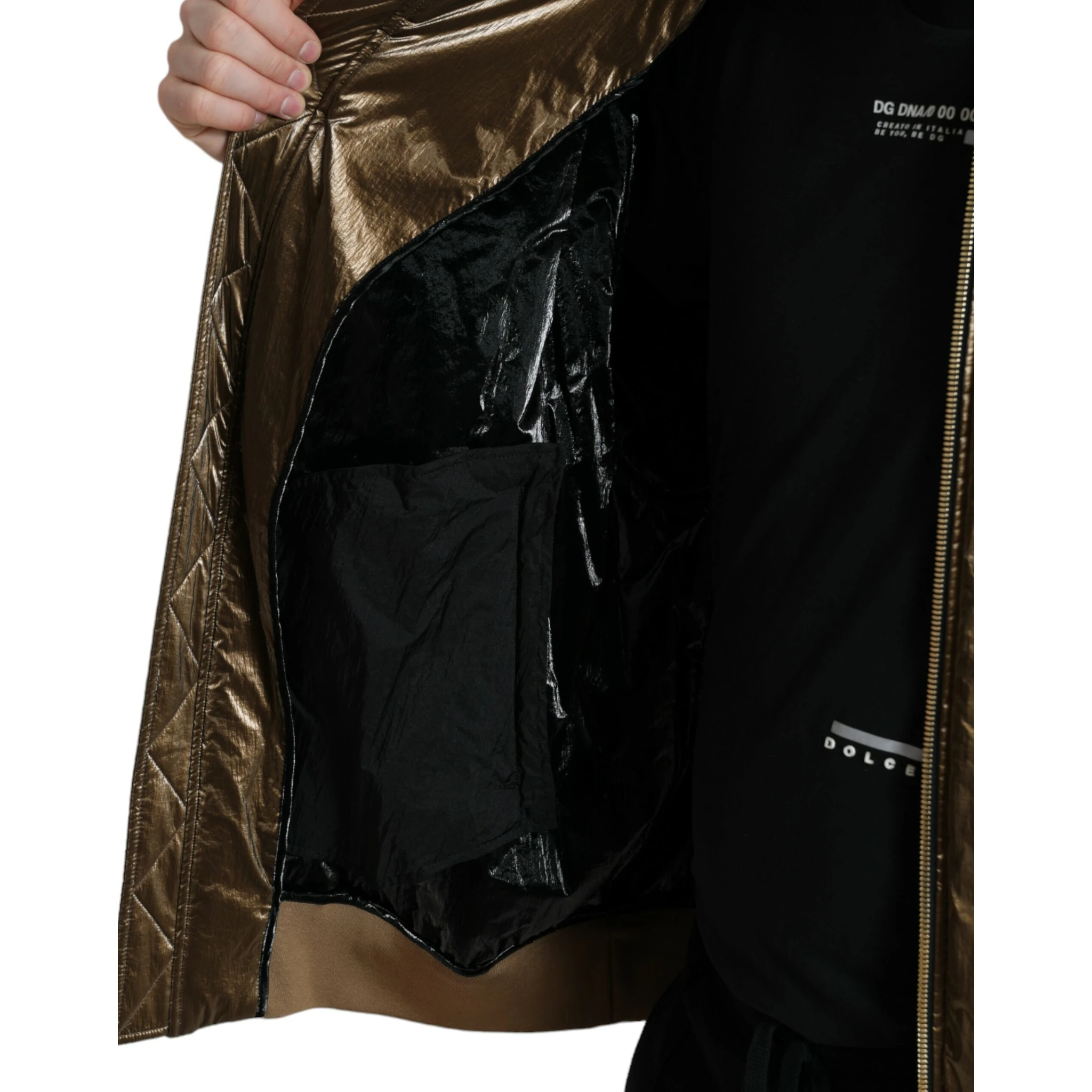 Bronze Nylon Full Zip Men Bomber Jacket