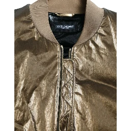Bronze Nylon Full Zip Men Bomber Jacket