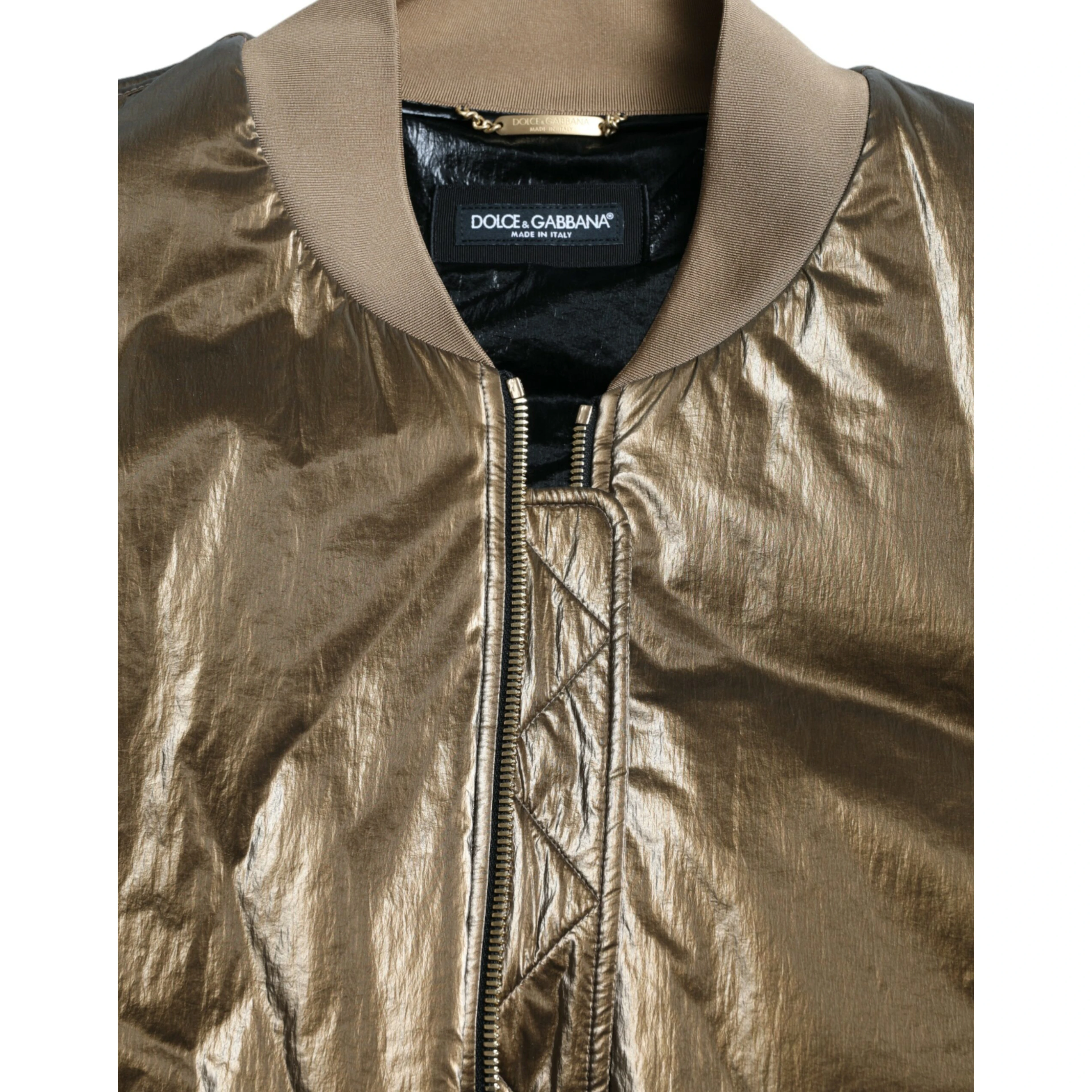 Bronze Nylon Full Zip Men Bomber Jacket