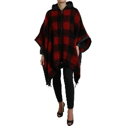 Black Red Buffalo Check Hooded Poncho Jacket