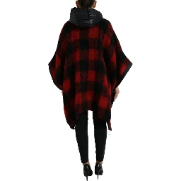 Black Red Buffalo Check Hooded Poncho Jacket