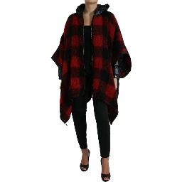 Black Red Buffalo Check Hooded Poncho Jacket