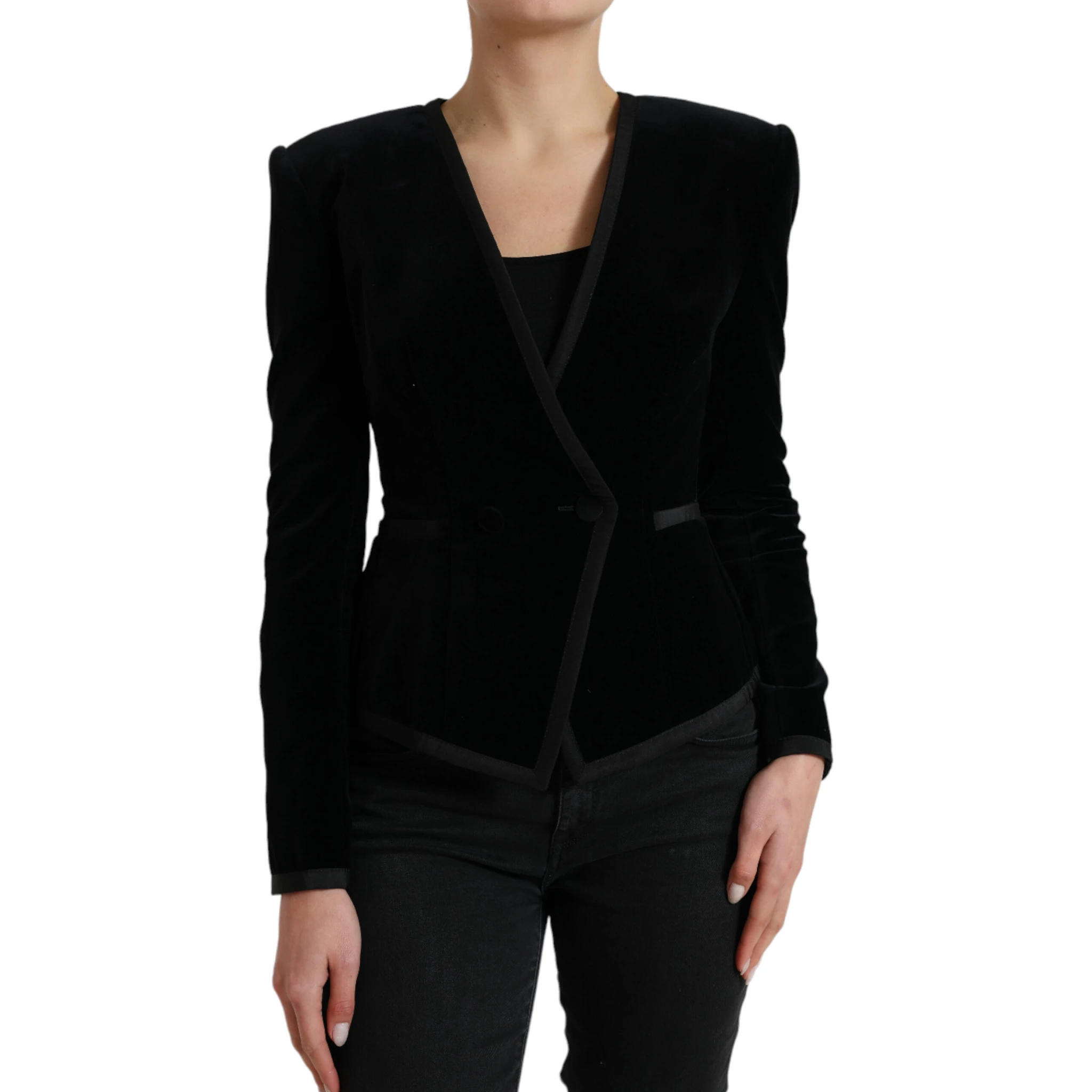Black Velvet Cotton Double Breasted Jacket