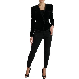 Black Velvet Cotton Double Breasted Jacket