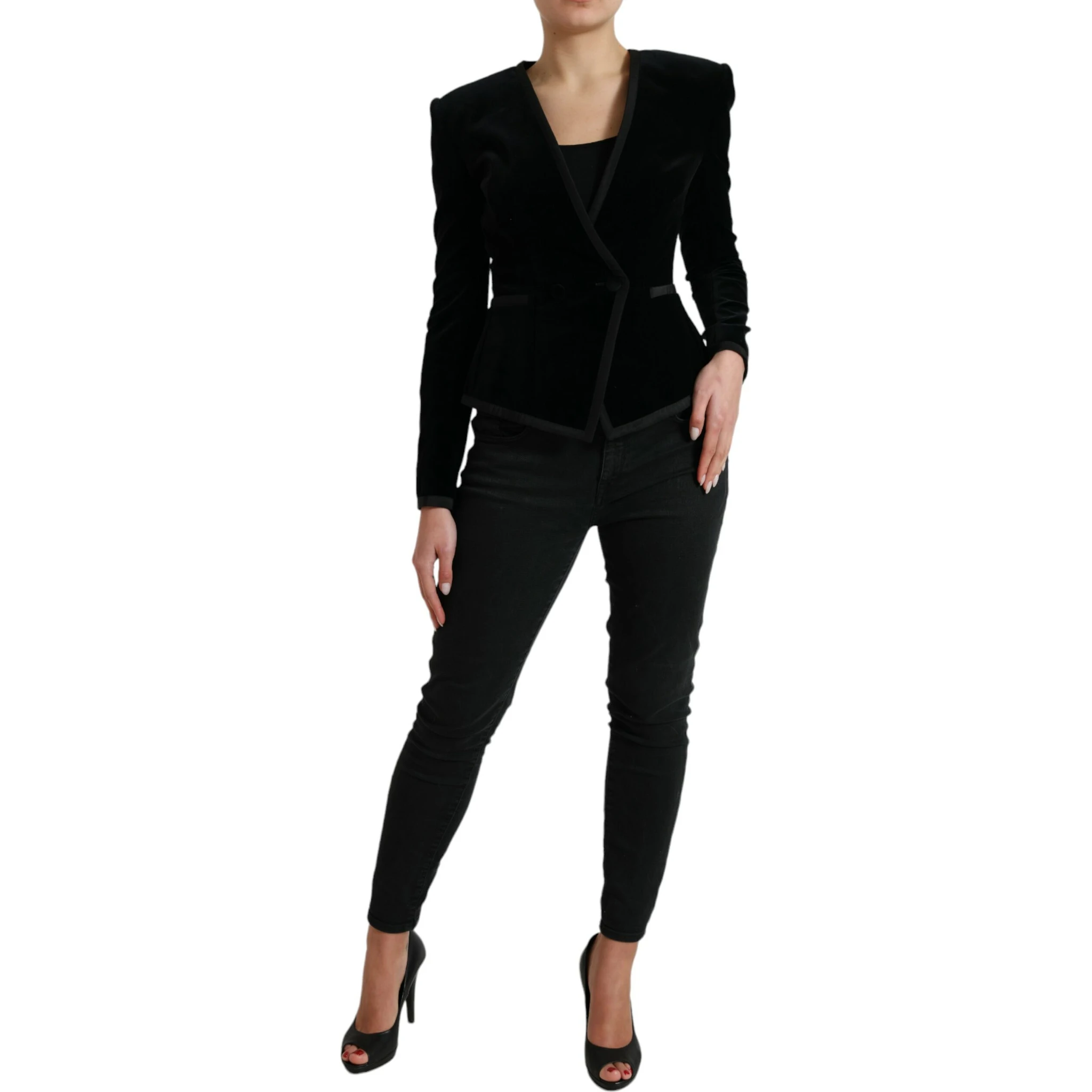Black Velvet Cotton Double Breasted Jacket
