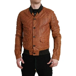 Brown Lambskin Leather Perforated Jacket