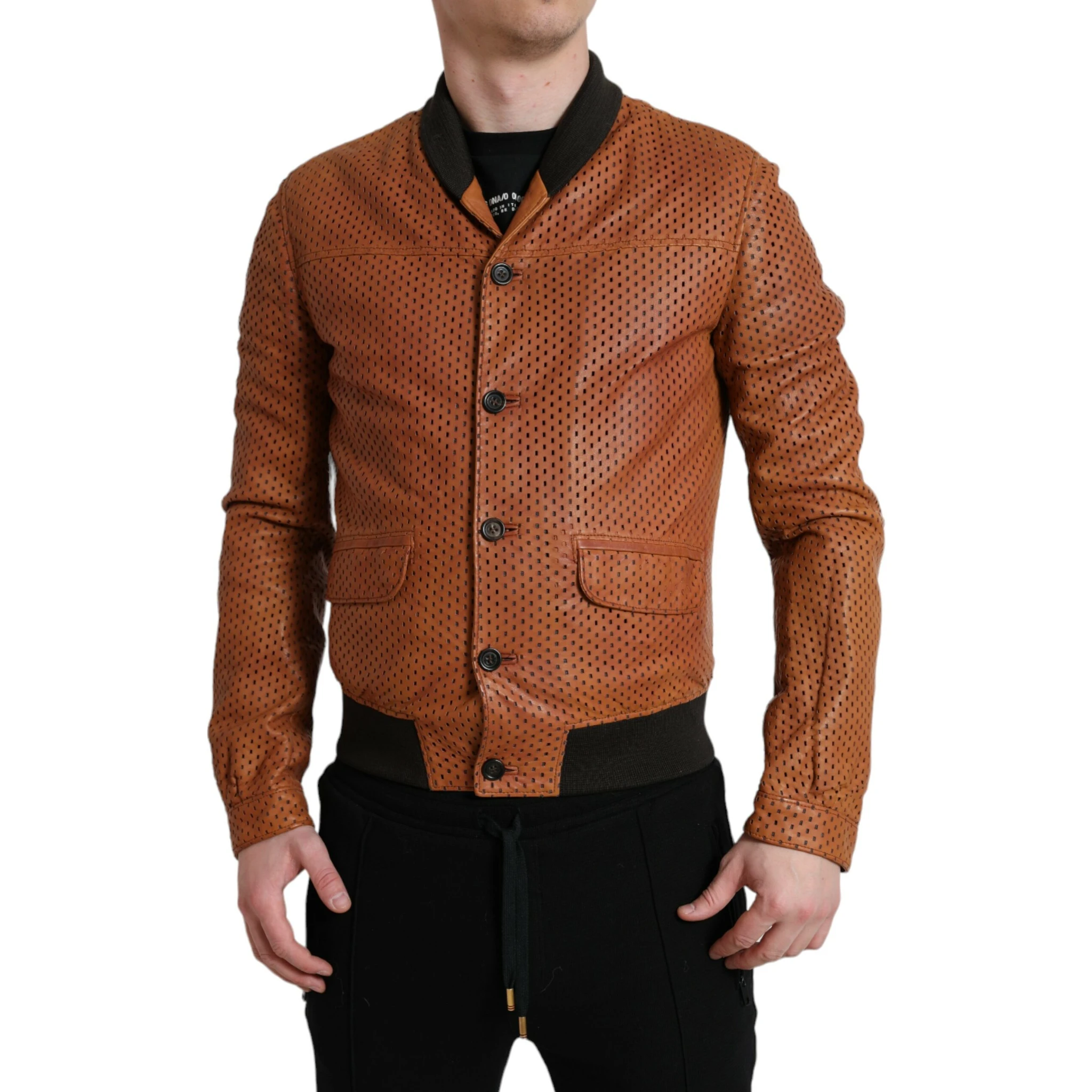 Brown Lambskin Leather Perforated Jacket