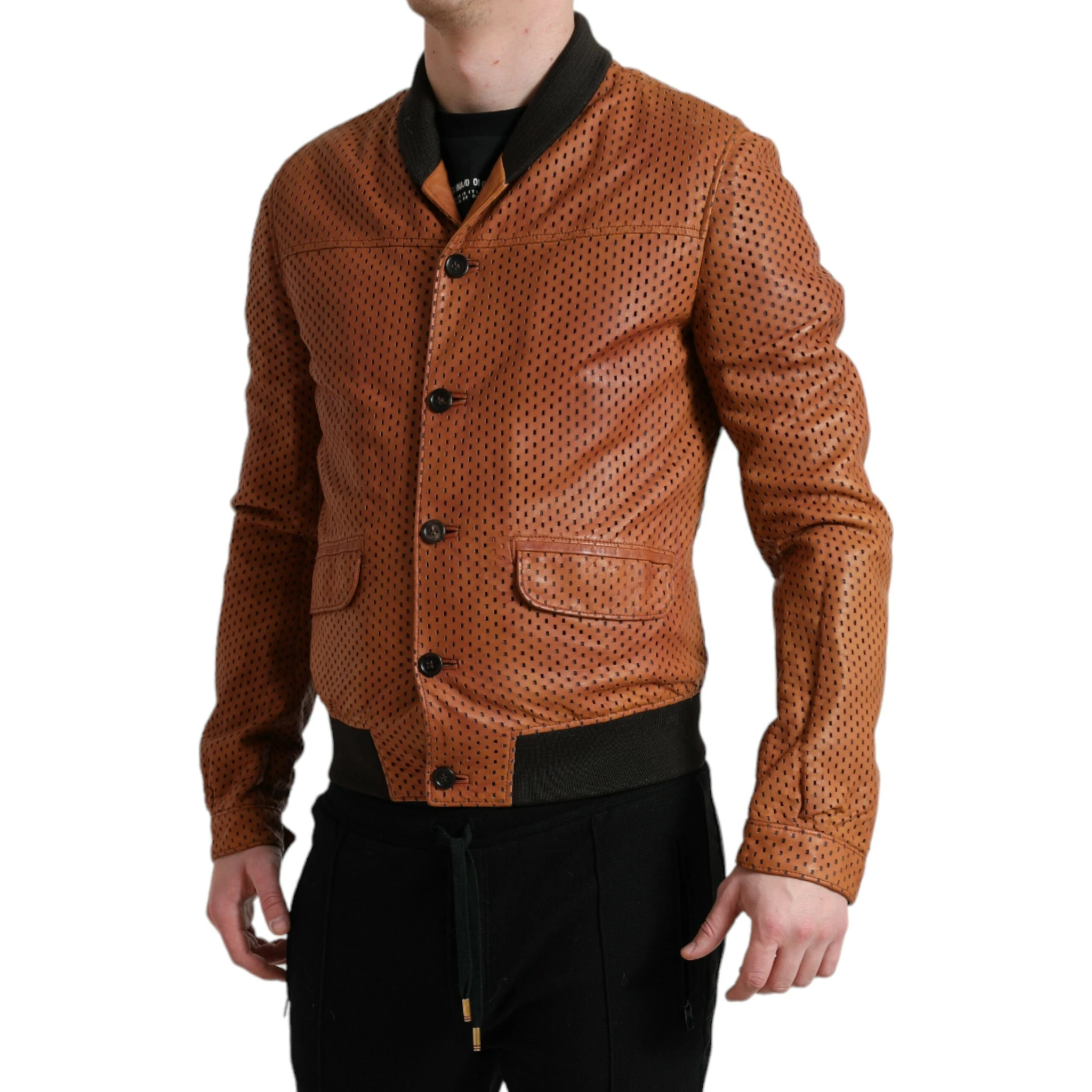 Brown Lambskin Leather Perforated Jacket