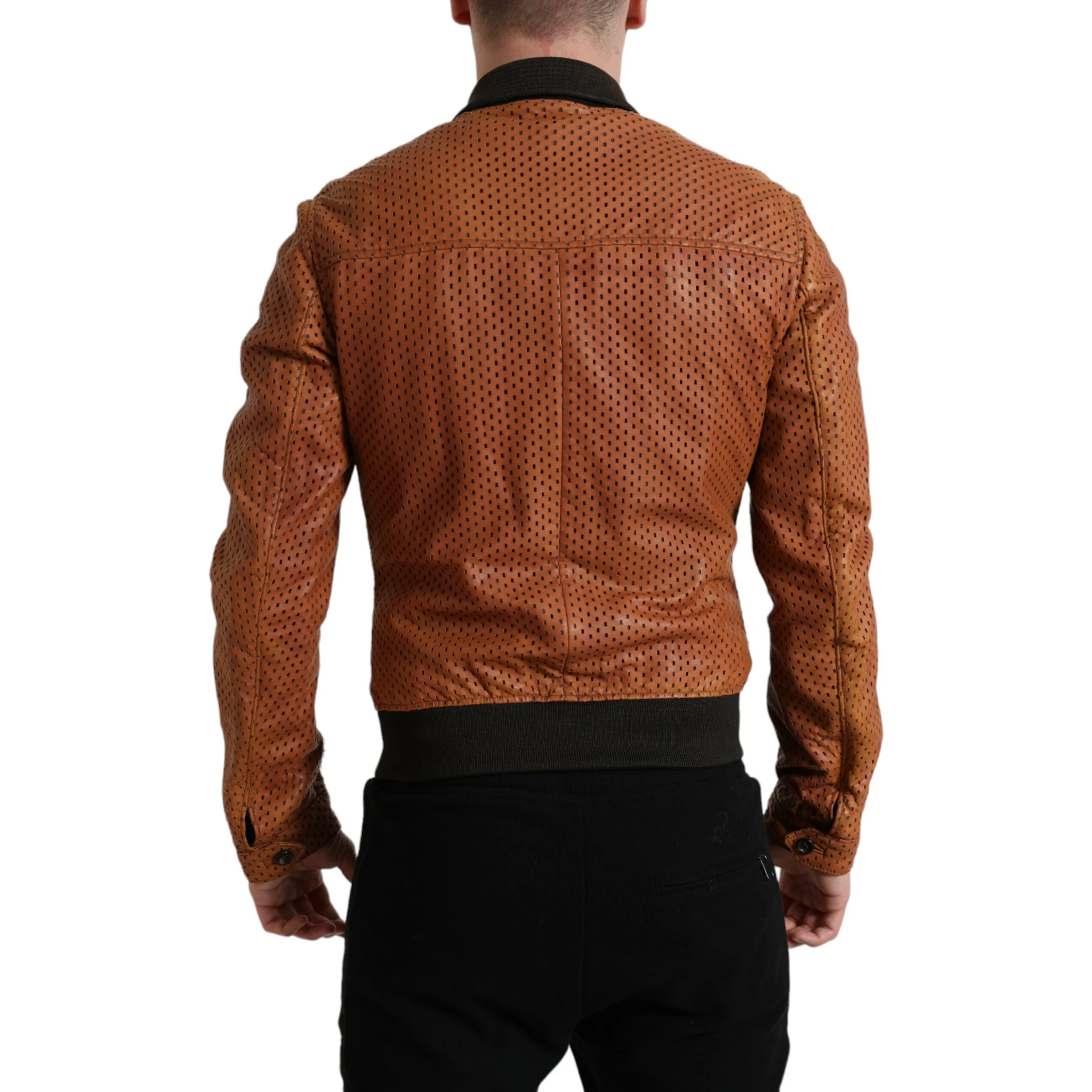 Brown Lambskin Leather Perforated Jacket