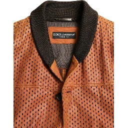 Brown Lambskin Leather Perforated Jacket