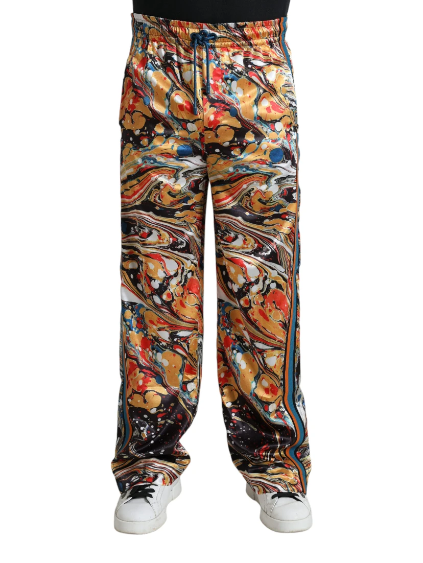 Multicolor Marble Print Satin Pants