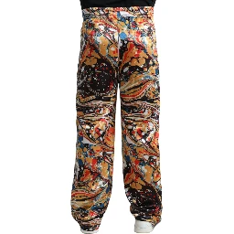 Multicolor Marble Print Satin Pants