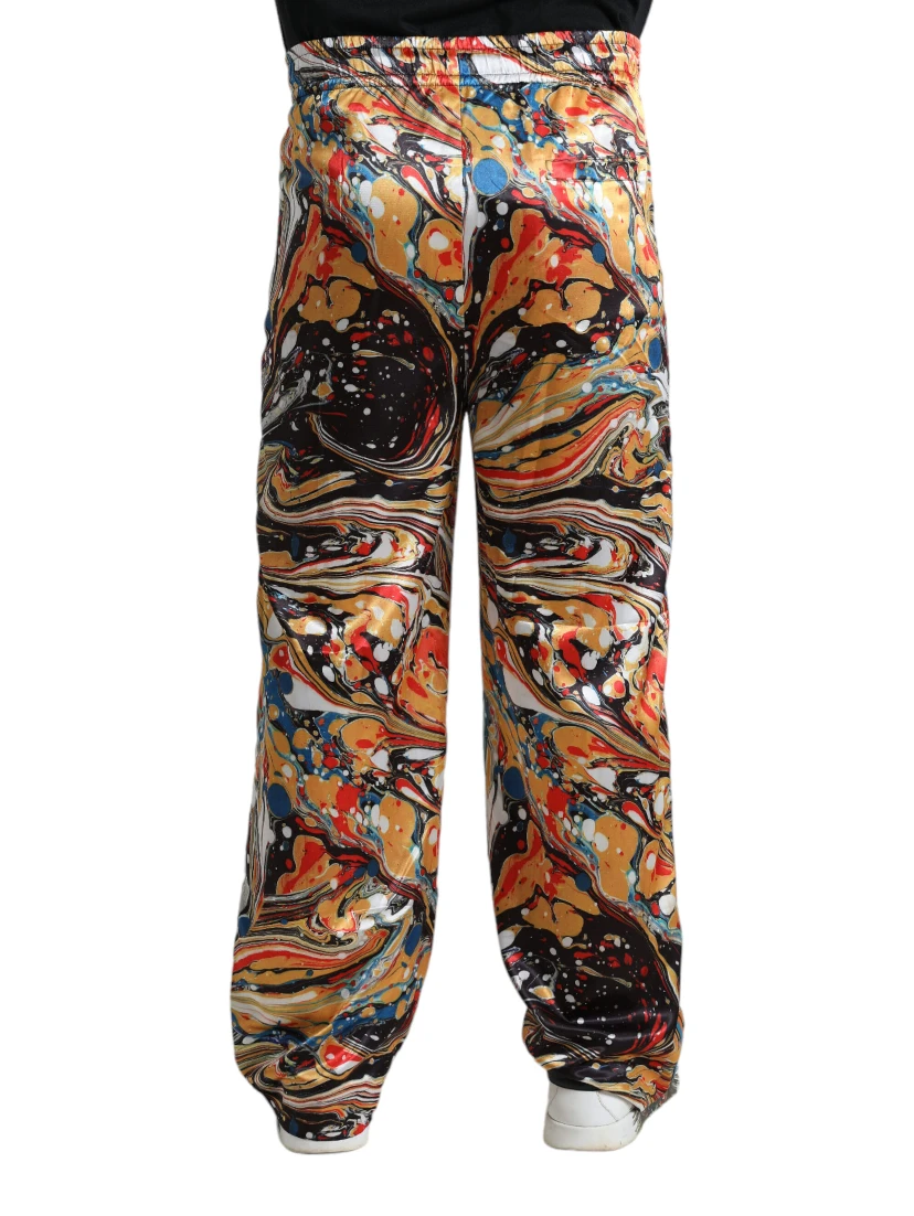 Multicolor Marble Print Satin Pants
