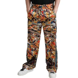 Multicolor Marble Print Satin Pants