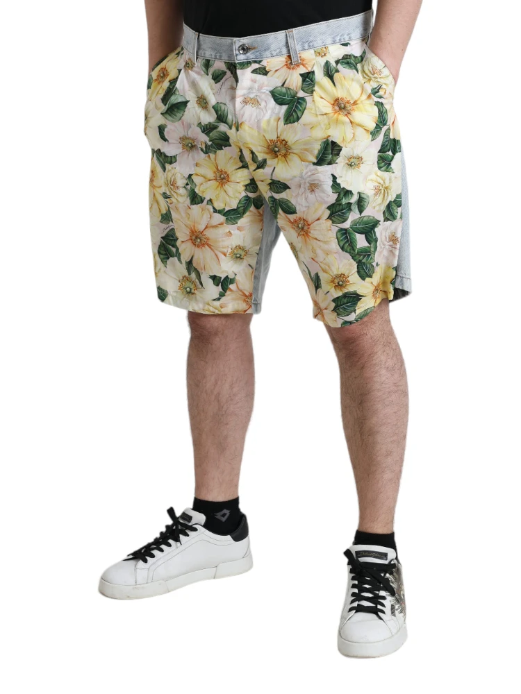 Multicolor Floral Print Denim Bermuda Shorts alternative