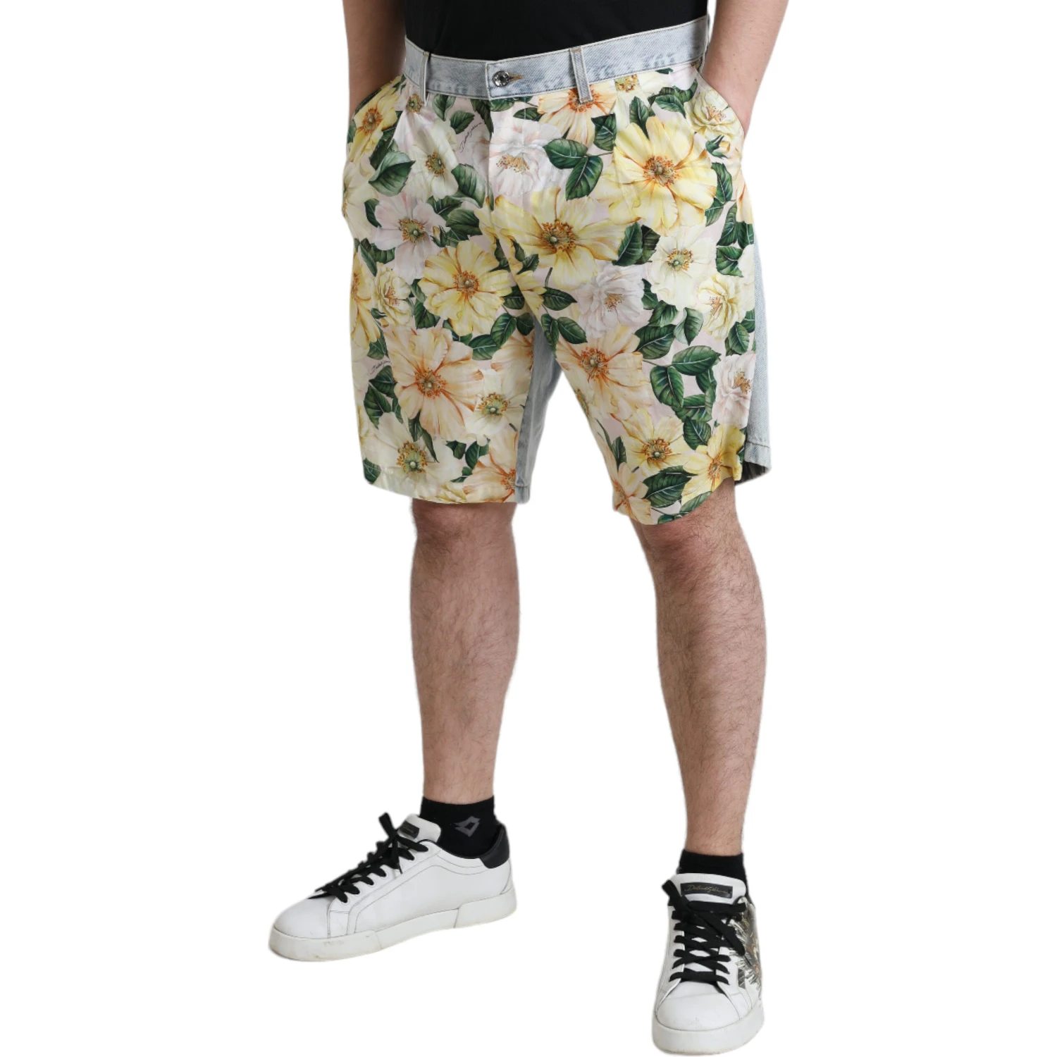 Multicolor Floral Print Denim Bermuda Shorts