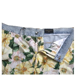 Multicolor Floral Print Denim Bermuda Shorts