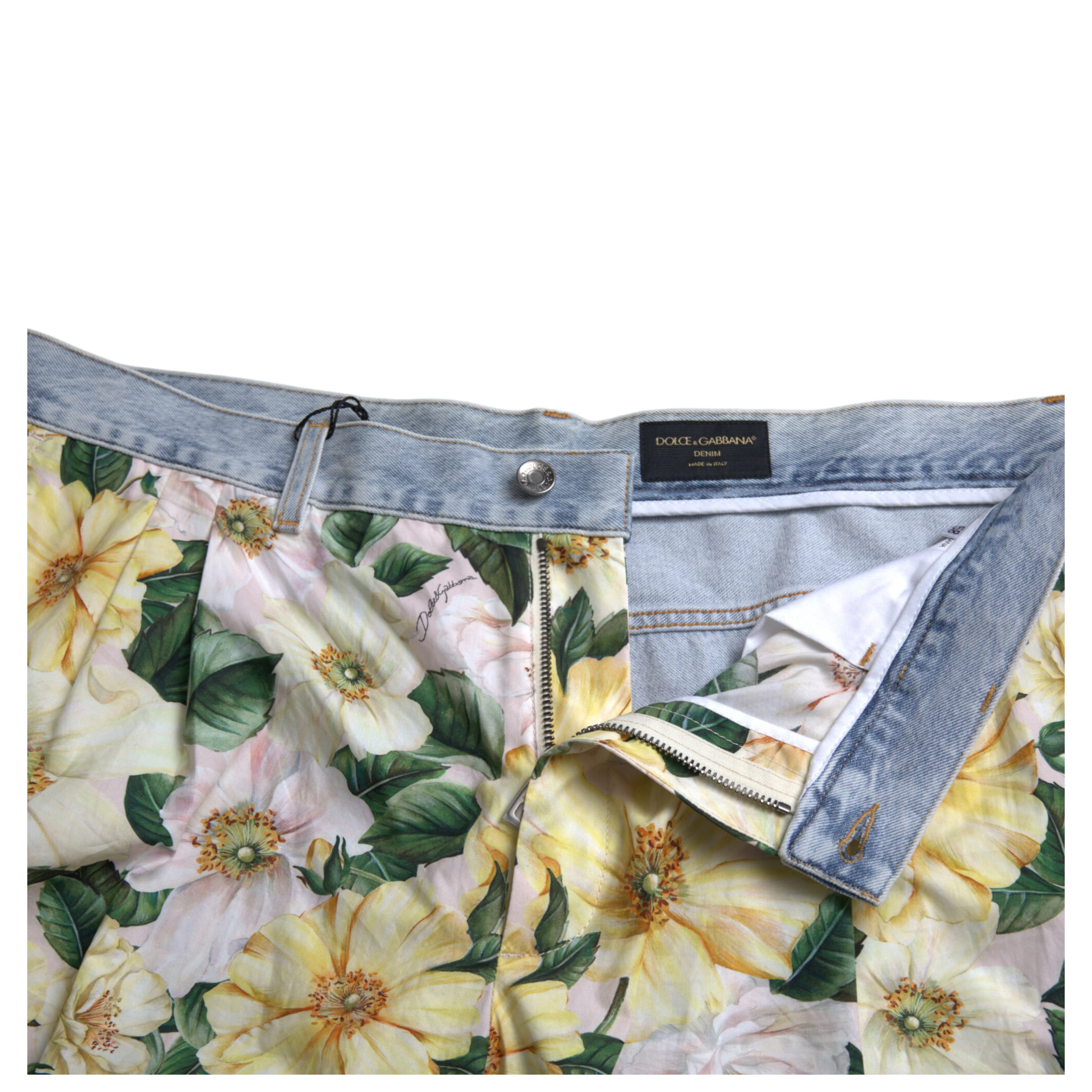 Multicolor Floral Print Denim Bermuda Shorts
