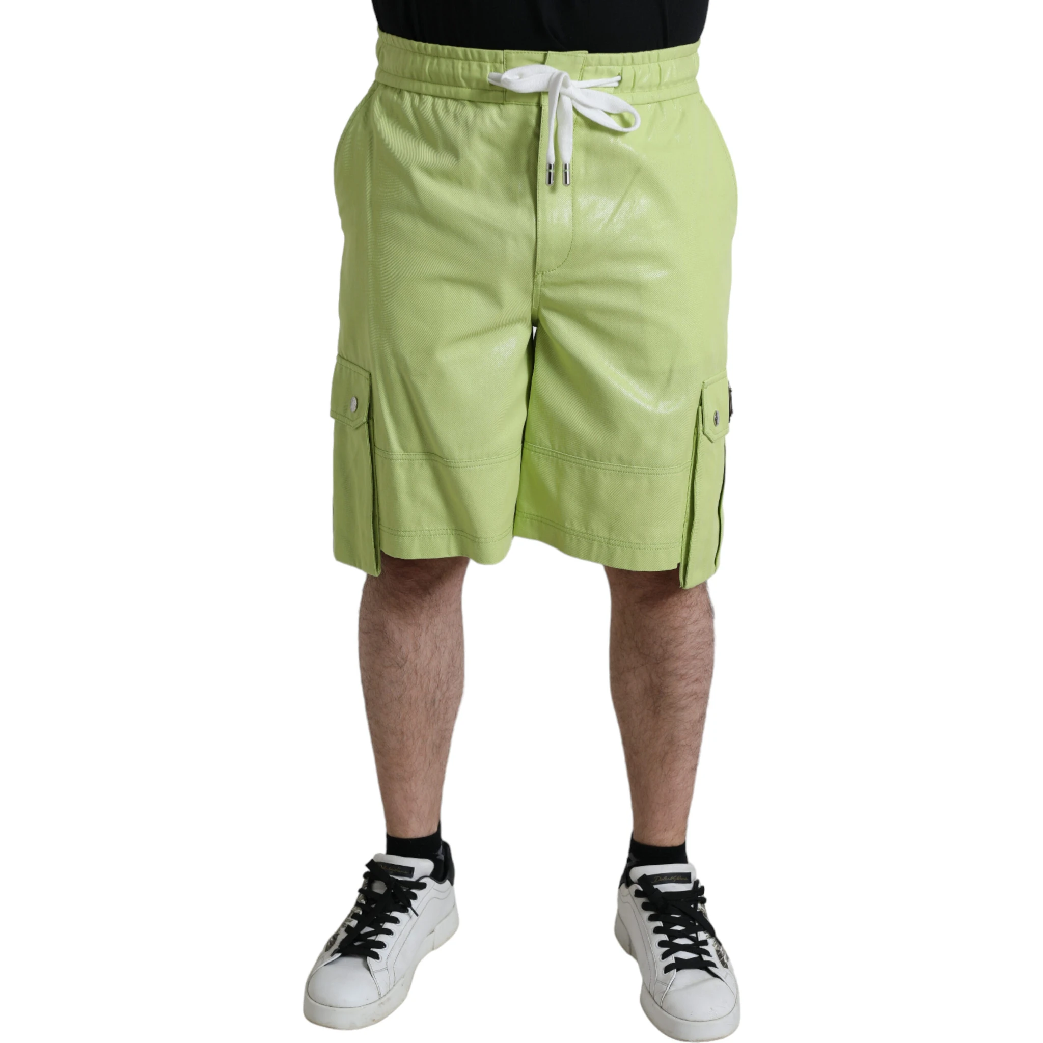 Light Green Cotton Men Cargo Bermuda Shorts