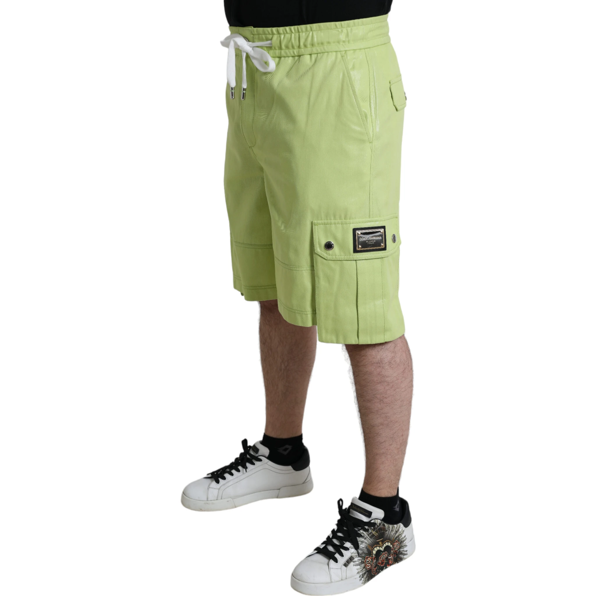 Light Green Cotton Men Cargo Bermuda Shorts