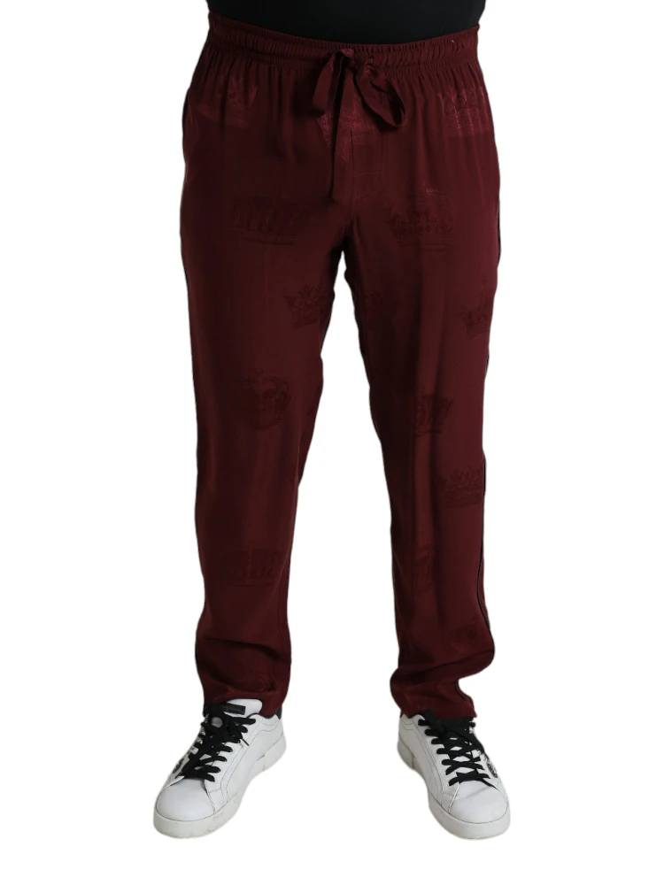 Maroon Crown Pattern Silk Pajama Pants