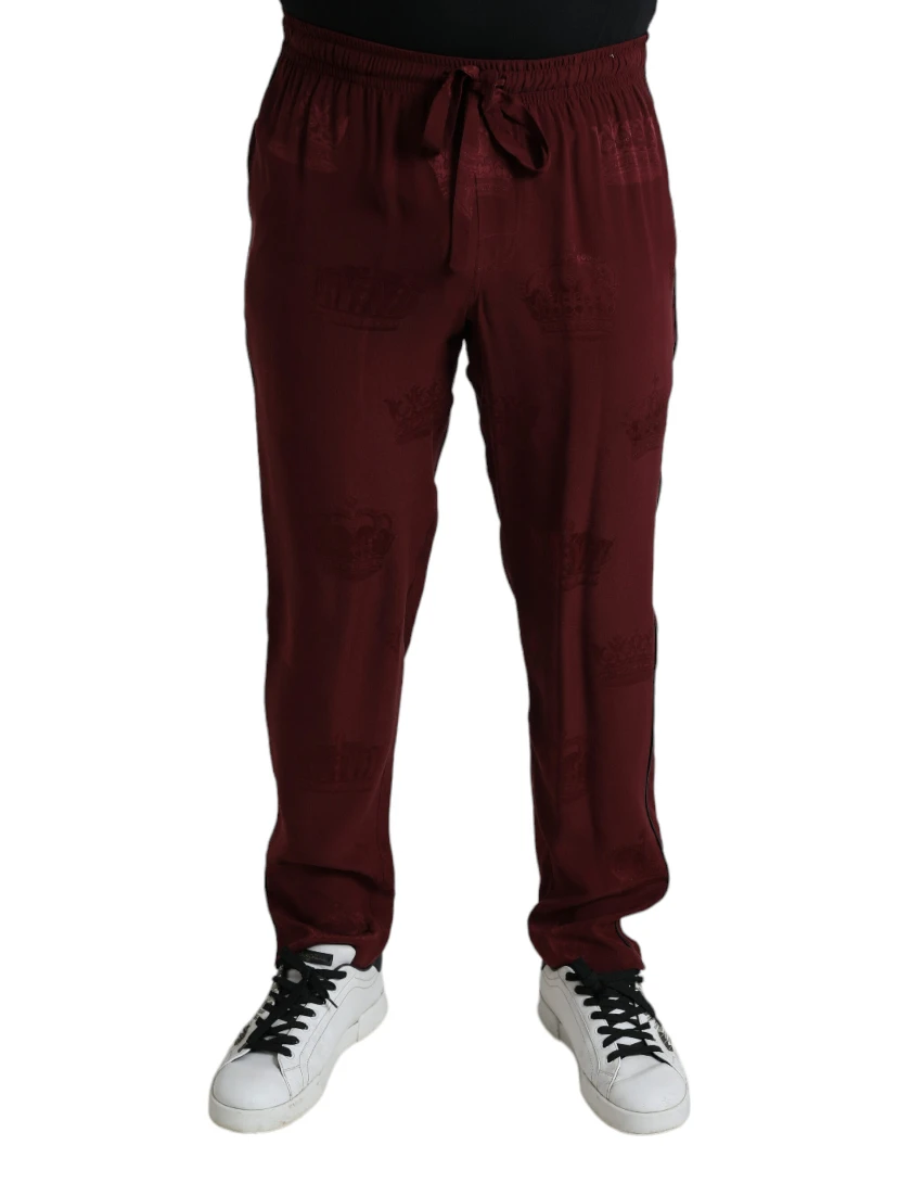 Maroon Crown Pattern Silk Pajama Pants