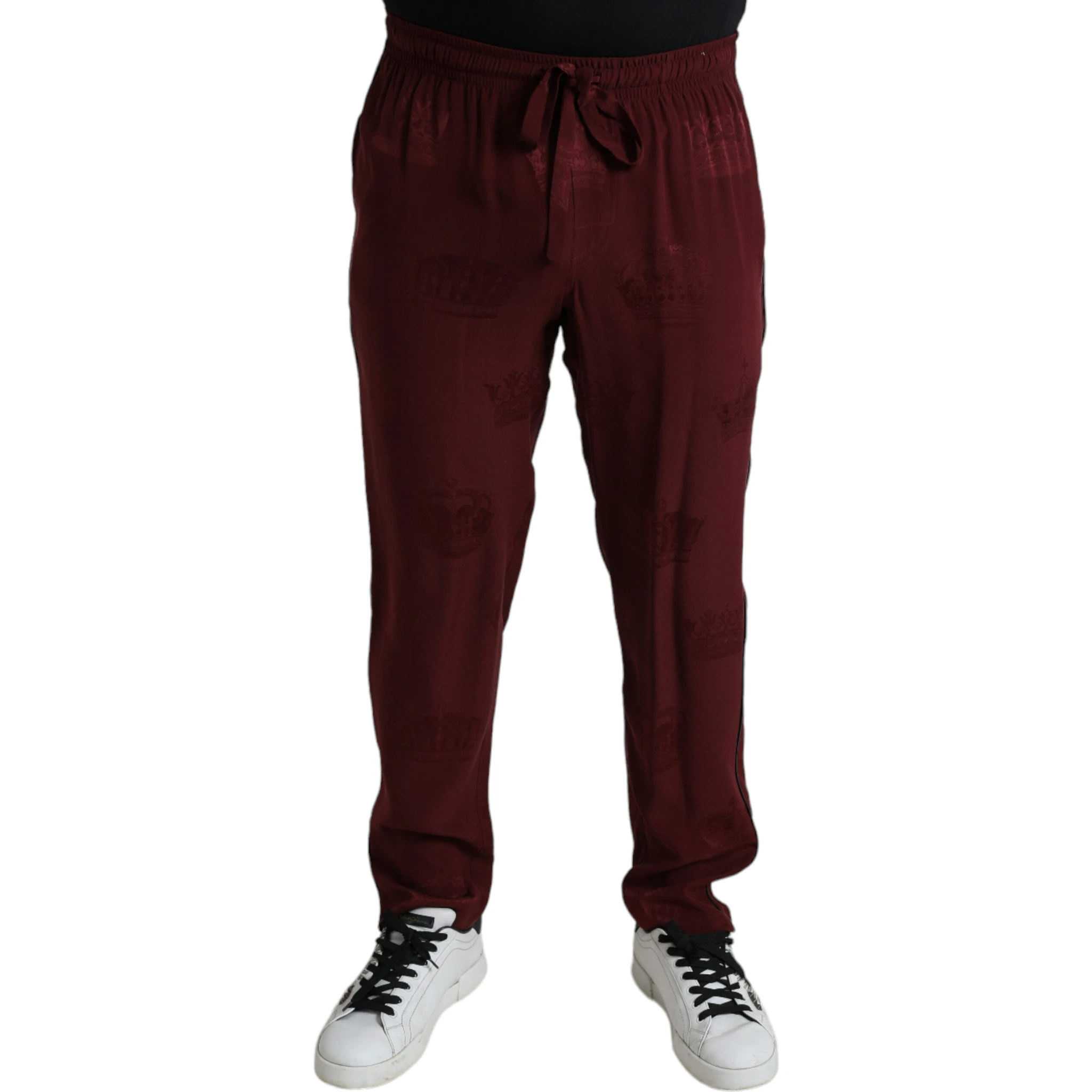 Maroon Crown Pattern Silk Pajama Pants