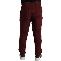 Maroon Crown Pattern Silk Pajama Pants